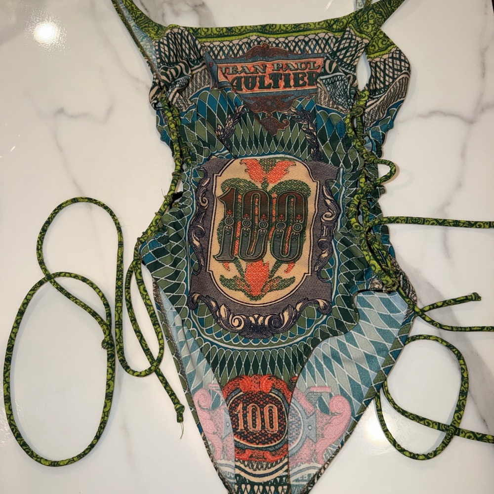 Jean Paul Gaultier Green and Teal Graphic One-Piece